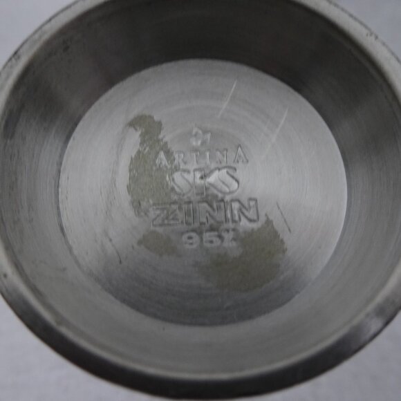 Vintage SKS ZINN 95% Pewter Embossed Shot Glass Set of 3 Cups Goblet - Picture 7 of 8